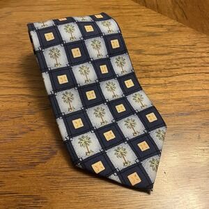 Tommy Bahama Silk Tie Palm Tree Checkered Blue Orange Men's Necktie 3.75"